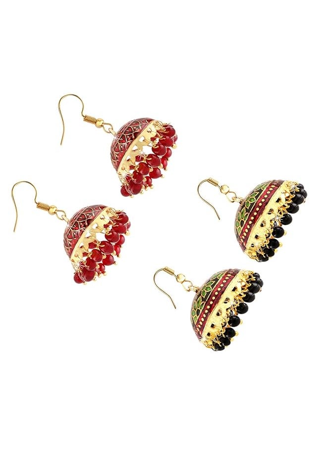 YELLOW CHIMES - Handcrafted Meenakari Carftmanship Combo 2 Pairs Traditional Jhumka Jhumki Earrings For Women And Girls - Image 1
