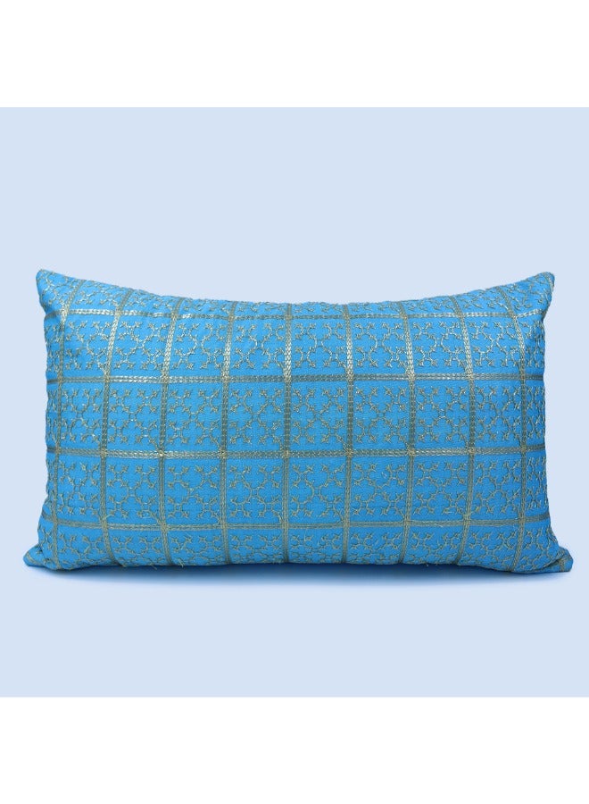 BYFT Orchard Cushion Cover 12 x 20 inch (Golden Checks Design - Blue) 30 x 50 cm Luxury Decorative Cushion Cover for Sofa, Bed & Living Room- Set of 2 without inserts - Image 2