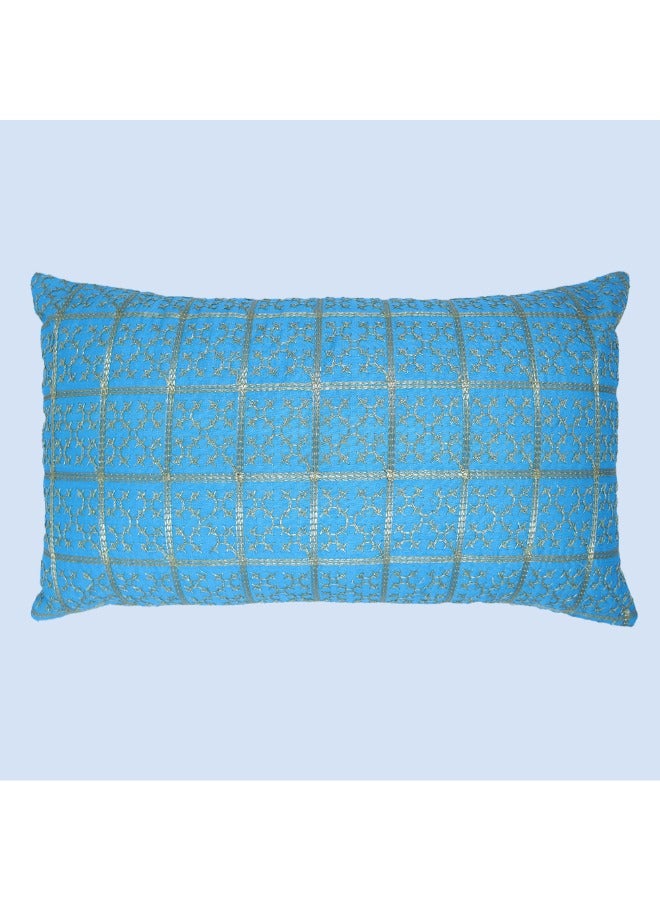 BYFT Orchard Cushion Cover 12 x 20 inch (Golden Checks Design - Blue) 30 x 50 cm Luxury Decorative Cushion Cover for Sofa, Bed & Living Room- Set of 2 without inserts - Image 3