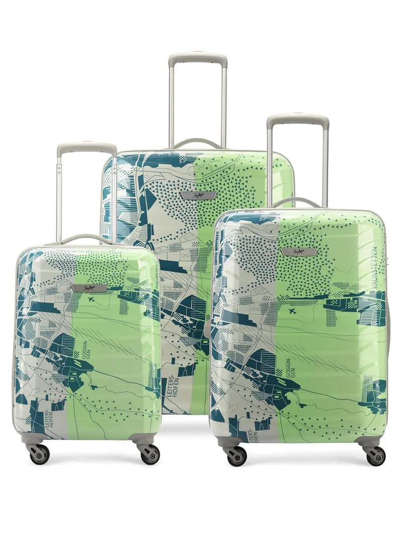 Skybags TROOPER Set of 3 Polycarbonate (PC+ABS), 4 Spinner Double Wheel Trolley Bags for Travel, Hard Case Lightweight Bag with TSA Lock, Tough Suitcase for Travel (Large-28, Medium-24, Cabin-20 Inch), Pale Green