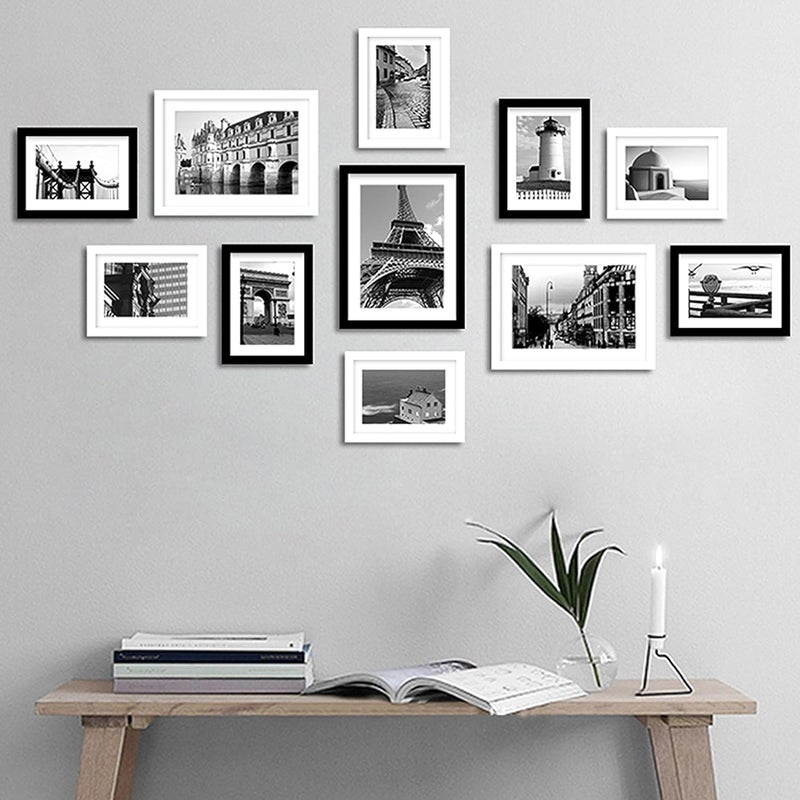 Pealsn 8.5 × 11 مجموعة إطار صورة من 6 صور عرض 6 × 8 مع حصيرة أو 8.5 × 11 بدون حصيرة لتصاعد الجدار إطارات الصور المثلج للديكور الأبيض الحبيبة الخشبية. - Image 3