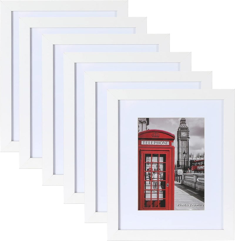 Pealsn 8.5 × 11 مجموعة إطار صورة من 6 صور عرض 6 × 8 مع حصيرة أو 8.5 × 11 بدون حصيرة لتصاعد الجدار إطارات الصور المثلج للديكور الأبيض الحبيبة الخشبية. - Image 1