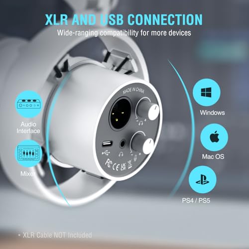 FIFINE ميكروفون ديناميكي من FIFINE مع ذراع متحركة، ميكروفون صوتي XLR للاستوديو، مجموعة ميكروفون USB للبودكاست للكمبيوتر مع زر كتم الصوت، مقبض التحكم في الصوت، مدخل سماعة الرأس، للتسجيل المباشر - AmpliTank K688CT أبيض - Image 5