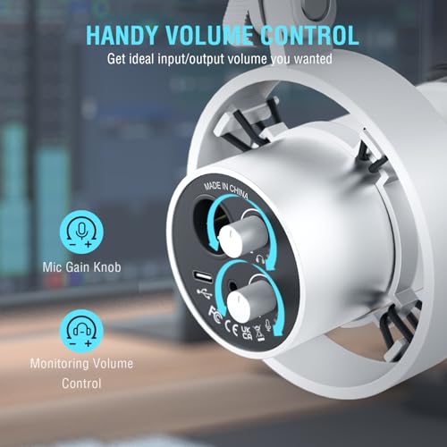 FIFINE ميكروفون ديناميكي من FIFINE مع ذراع متحركة، ميكروفون صوتي XLR للاستوديو، مجموعة ميكروفون USB للبودكاست للكمبيوتر مع زر كتم الصوت، مقبض التحكم في الصوت، مدخل سماعة الرأس، للتسجيل المباشر - AmpliTank K688CT أبيض - Image 4