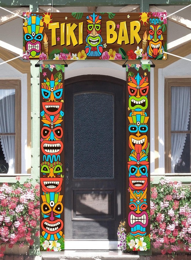 SuproBarware Luau Party Decorations Tiki Totem Door Banner Sign 3pcs Tiki Banner Porch Hawaiian Cover for Aloha Hawaii Tropical Moana Birthday Carnival Party Wall Hanging Outdoor Decor Gift - Image 3