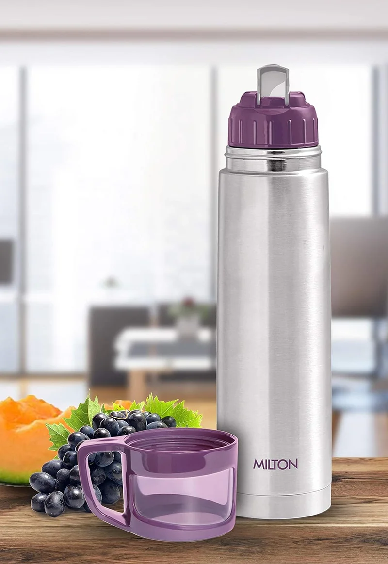 Milton Milton Flip Lid 350 Thermosteel 24 Hours Hot and Cold Water Bottle with Bag, 1 Piece, 350 ml, Silver | Leak Proof | Office Bottle | Gym Bottle | Home | Kitchen | Hiking | Trekking | Travel Bottle Silver
