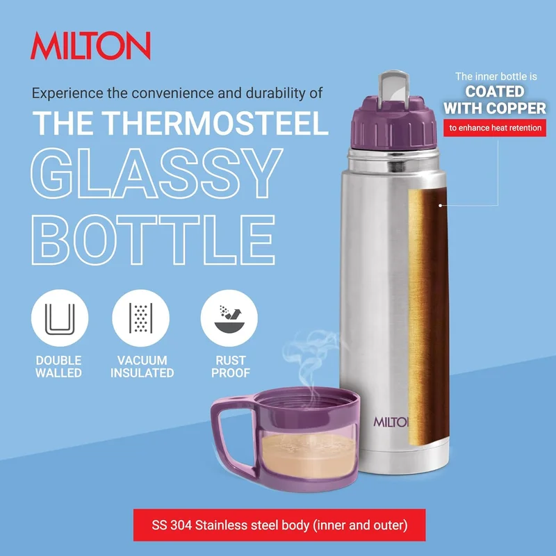Milton Milton Flip Lid 350 Thermosteel 24 Hours Hot and Cold Water Bottle with Bag, 1 Piece, 350 ml, Silver | Leak Proof | Office Bottle | Gym Bottle | Home | Kitchen | Hiking | Trekking | Travel Bottle Silver