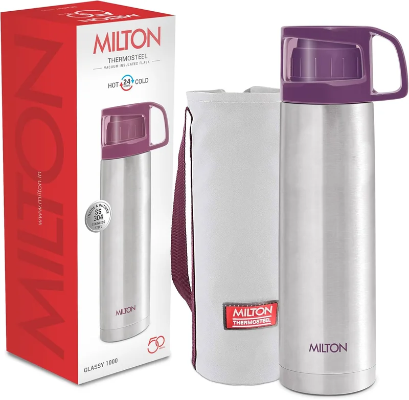 Milton Milton Flip Lid 350 Thermosteel 24 Hours Hot and Cold Water Bottle with Bag, 1 Piece, 350 ml, Silver | Leak Proof | Office Bottle | Gym Bottle | Home | Kitchen | Hiking | Trekking | Travel Bottle Silver