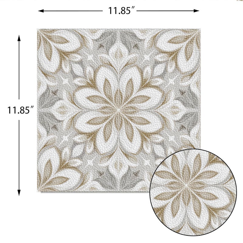 IOHEFY 10PCS Peel and Stick Floor Tiles 12x12 Inch Gray Beige Floral Pattern Self Adhesive Vinyl Flooring Square Planks for Kitchen Bathroom Bedroom Living Room Home Renovation DIY Decor - Image 4