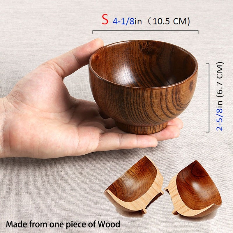 Cospring Handmade Wood Bowl, Mug, for Rice, Soup, Dip, Coffee, Tea, Decoration (2PCS Jujube Bowls, L: 5-1/8 inch Dia by 3-1/8 inch High) - Image 2
