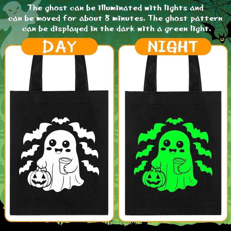 SilTriangle 24 Pack Luminous Halloween Non Woven Tote Bags, 7.9 x 9.8 in Light up Trick or Treat Goodies Bags, Reusable Halloween Candy Gift Tote with Handles for Party Favor Supplies(Ghost Style) - Image 3