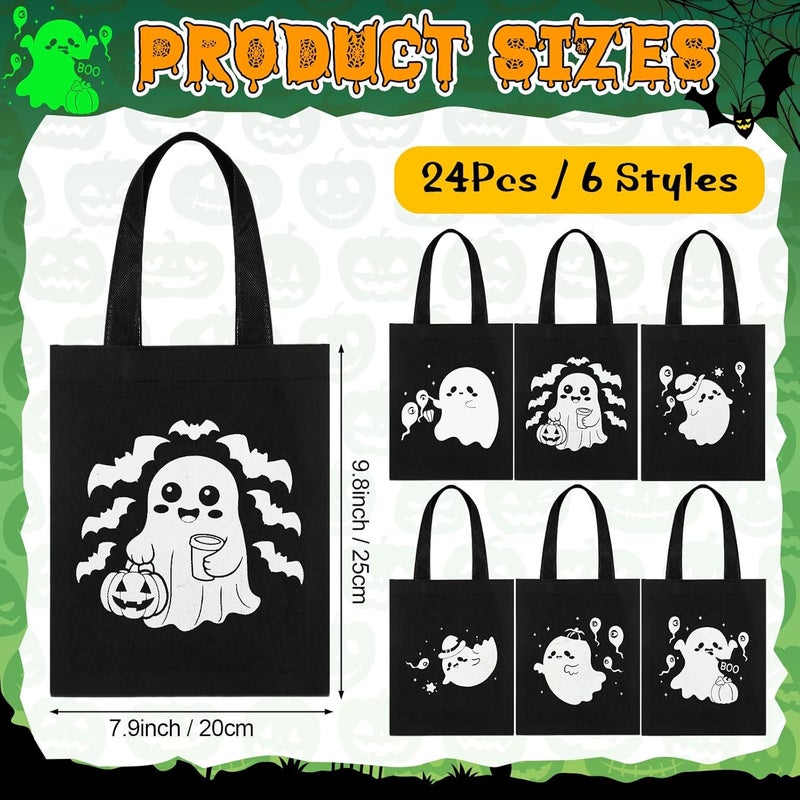 SilTriangle 24 Pack Luminous Halloween Non Woven Tote Bags, 7.9 x 9.8 in Light up Trick or Treat Goodies Bags, Reusable Halloween Candy Gift Tote with Handles for Party Favor Supplies(Ghost Style) - Image 2