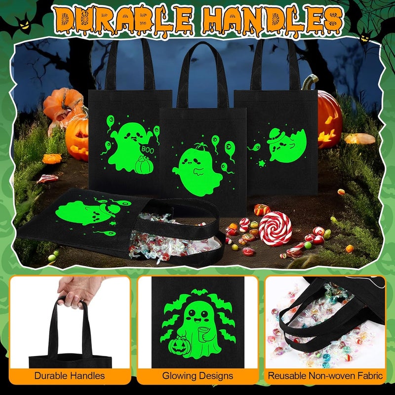 SilTriangle 24 Pack Luminous Halloween Non Woven Tote Bags, 7.9 x 9.8 in Light up Trick or Treat Goodies Bags, Reusable Halloween Candy Gift Tote with Handles for Party Favor Supplies(Ghost Style) - Image 4