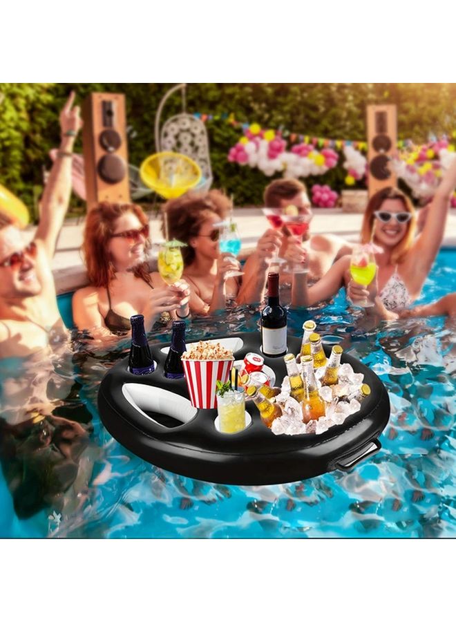 Inflatable Floating Bar with Cup Holders and Non Slip Surface Black and White - Image 1