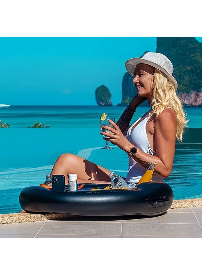 Inflatable Floating Bar with Cup Holders and Non Slip Surface Black and White - Image 4