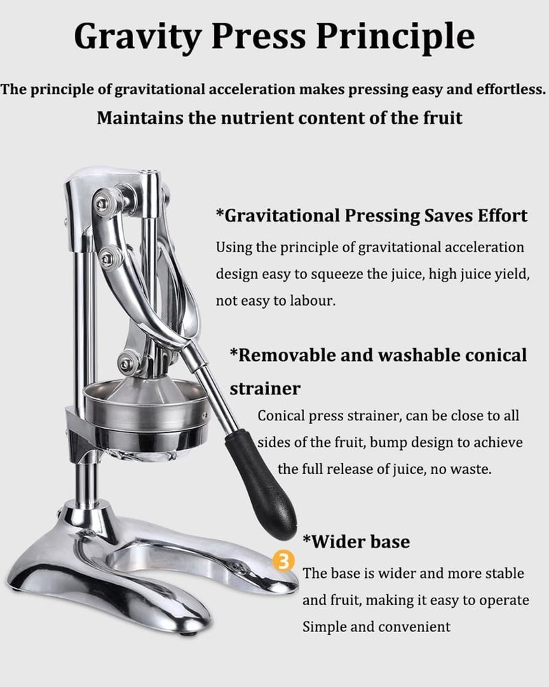 WHIPIN Manual Lemon Citrus Squeezer Commercial Orange Juice Squeezer Stainless Steel Fruit Press Manual Metal Juicer for Countertop Heavy Duty Pomegranate Press  - Image 2