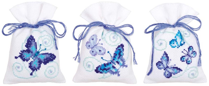 Vervaco Bag kit Blue Butterflies Set of 3, 4,8 inch - Image 1