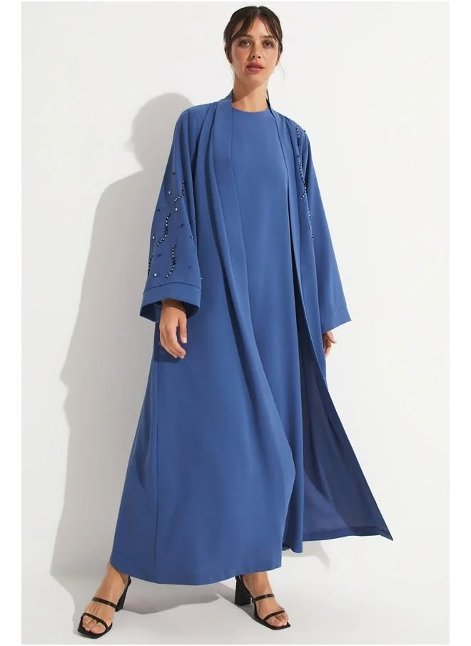 JUNE June Stoned Flowy Abaya Indigo