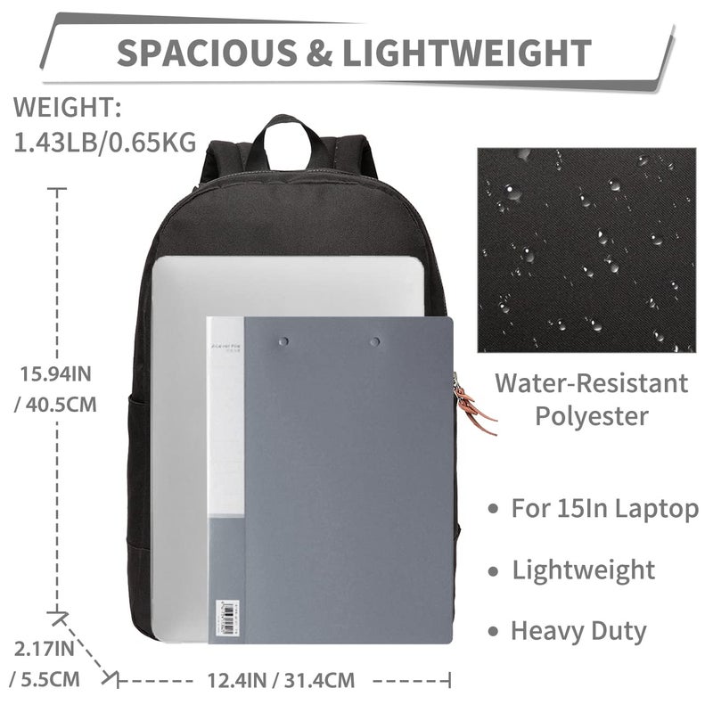 Vaschy Vaschy School Backpack Unisex Classic Lightweight Tear Resistant Rucksack Travel Backpack Fits 15.6 Inches Laptop Black  - Image 2