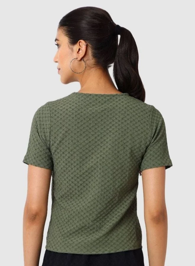 Freehand  Women Regular Fit Textured Crew Neck Short Sleeve Regular Top  | Best Price UAE