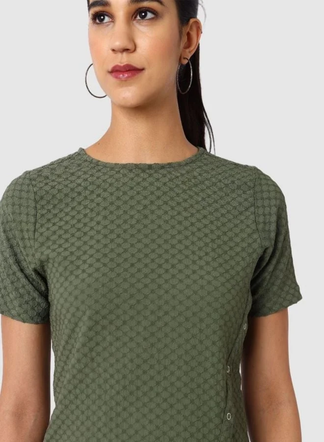 Freehand  Women Regular Fit Textured Crew Neck Short Sleeve Regular Top  | Best Price UAE