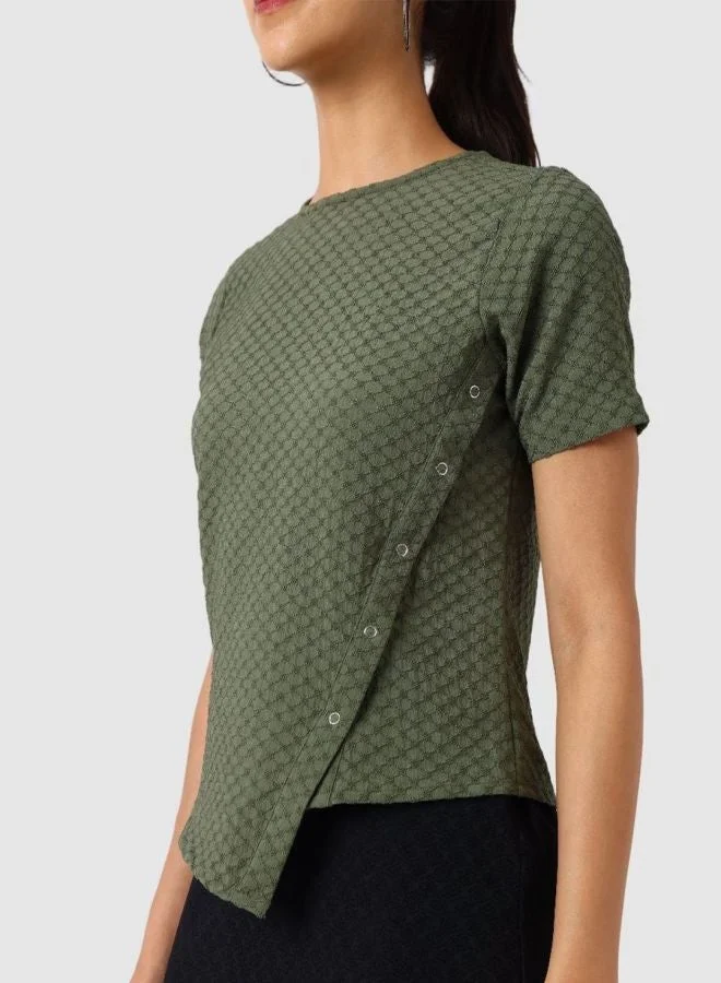 Freehand  Women Regular Fit Textured Crew Neck Short Sleeve Regular Top  | Best Price UAE