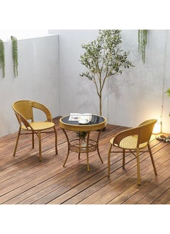 1+2 Rattan set- Table and Chairs Set- 1 Modern Round Table & 2 Chairs for Outdoor & Indoor area- Dining Room- Kitchen,Coffeeshop