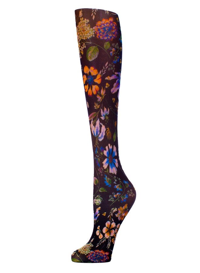 Celeste Stein Moderate Compression Knee High Stockings Wide Calf - Prarie Flowers Black - Image 1