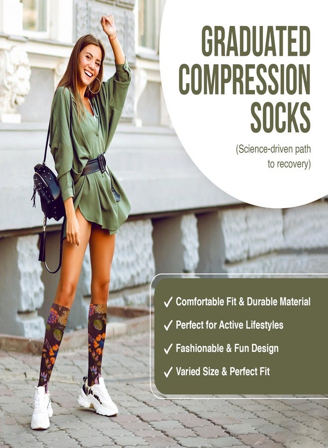 Celeste Stein Moderate Compression Knee High Stockings Wide Calf - Prarie Flowers Black - Image 2