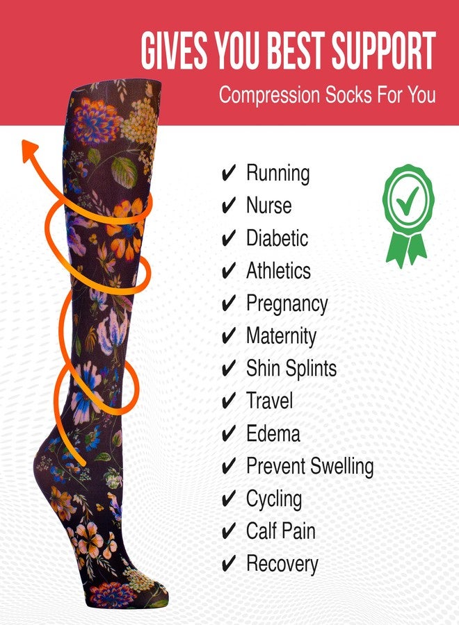 Celeste Stein Moderate Compression Knee High Stockings Wide Calf - Prarie Flowers Black - Image 5