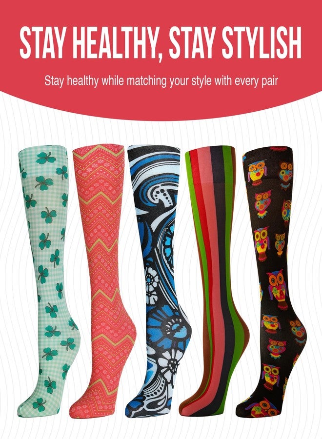 Celeste Stein Moderate Compression Knee High Stockings Wide Calf - Prarie Flowers Black - Image 4