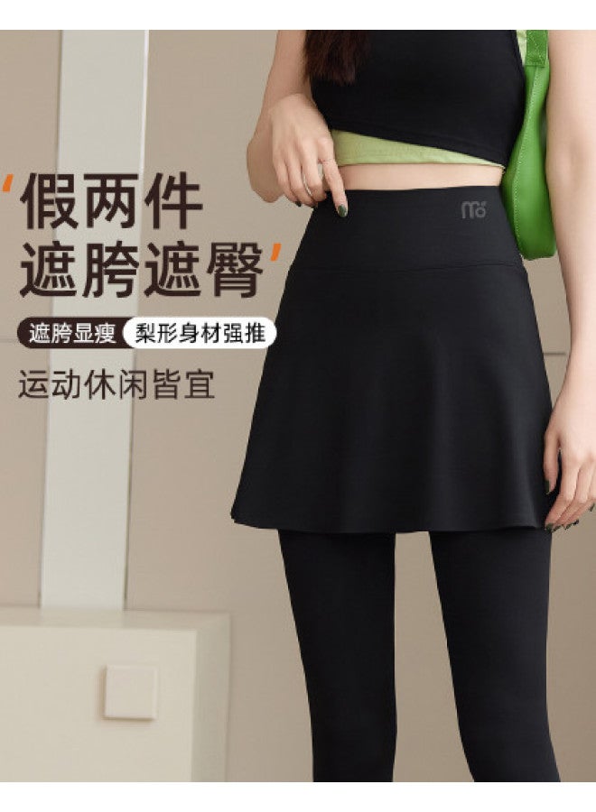 Modal Two-Piece Spring/Summer Thin High-Waisted Tummy Control Slim-Fit Hip-Covering Sports Fitness Running Shark Leggings With Shorts Women'S Base Layer Pants - Image 1