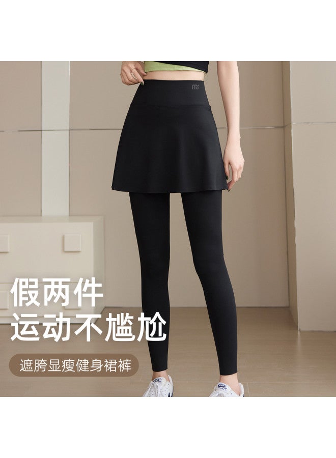 Modal Two-Piece Spring/Summer Thin High-Waisted Tummy Control Slim-Fit Hip-Covering Sports Fitness Running Shark Leggings With Shorts Women'S Base Layer Pants - Image 3