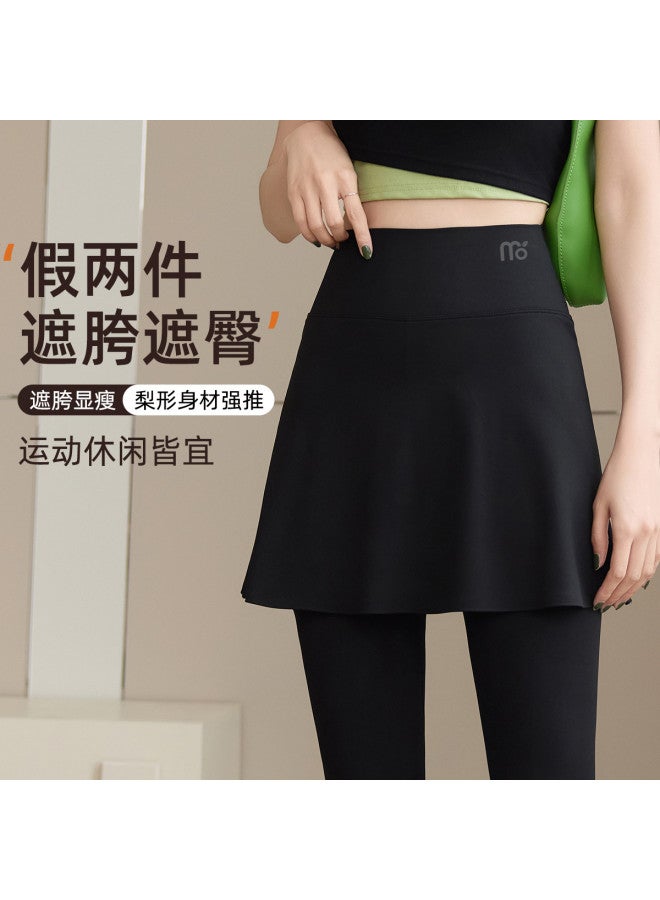 Modal Two-Piece Spring/Summer Thin High-Waisted Tummy Control Slim-Fit Hip-Covering Sports Fitness Running Shark Leggings With Shorts Women'S Base Layer Pants - Image 2