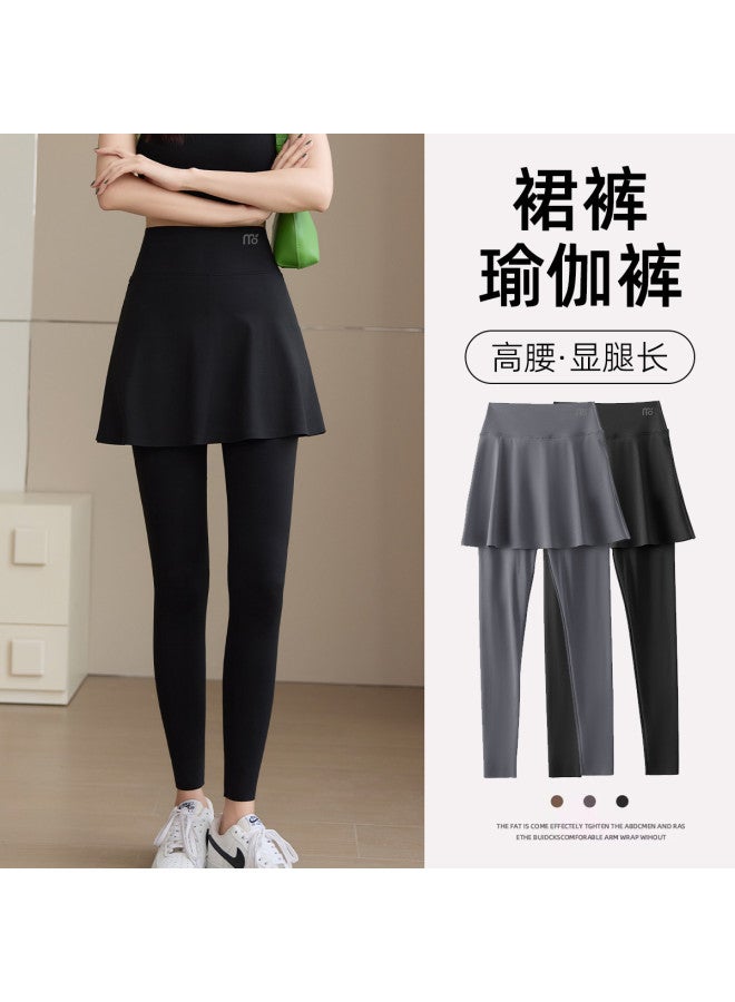 Modal Two-Piece Spring/Summer Thin High-Waisted Tummy Control Slim-Fit Hip-Covering Sports Fitness Running Shark Leggings With Shorts Women'S Base Layer Pants - Image 4