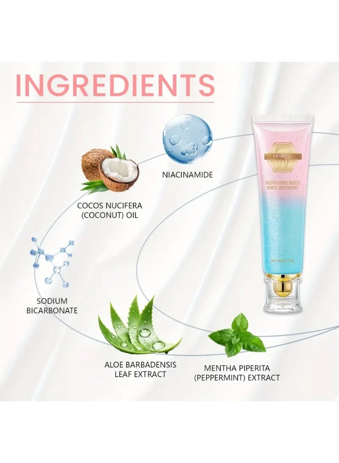 DubaiGallery معجون أسنان تبييض نياكيناميد 100 جرام - تنظيف عميق، نفس منعش مع نعناع، زيت جوز الهند وصبار الألوة، رعاية فموية يومية للرجال والنساء - Image 4