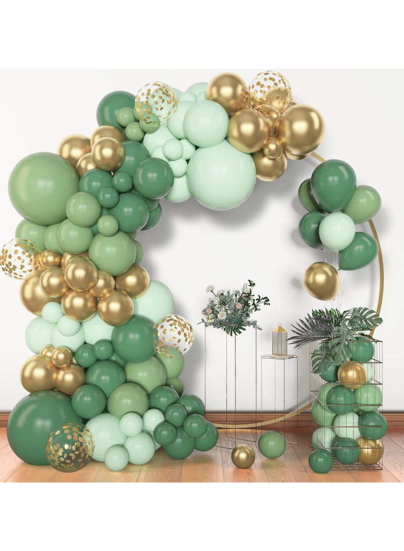 153 قطعة بالون الأخضر مع مجموعة قوس إكليل من الزهور ، مقاسات مختلفة 18 12 10 5 بوصة بالون الذهب الأخضر مع اللاتكس معدنية متعددة الألوان ورقة قصاصات ، وتستخدم لأول مرة في حفل عشاء سفاري الطفل دش التعميد الديكور - Image 1