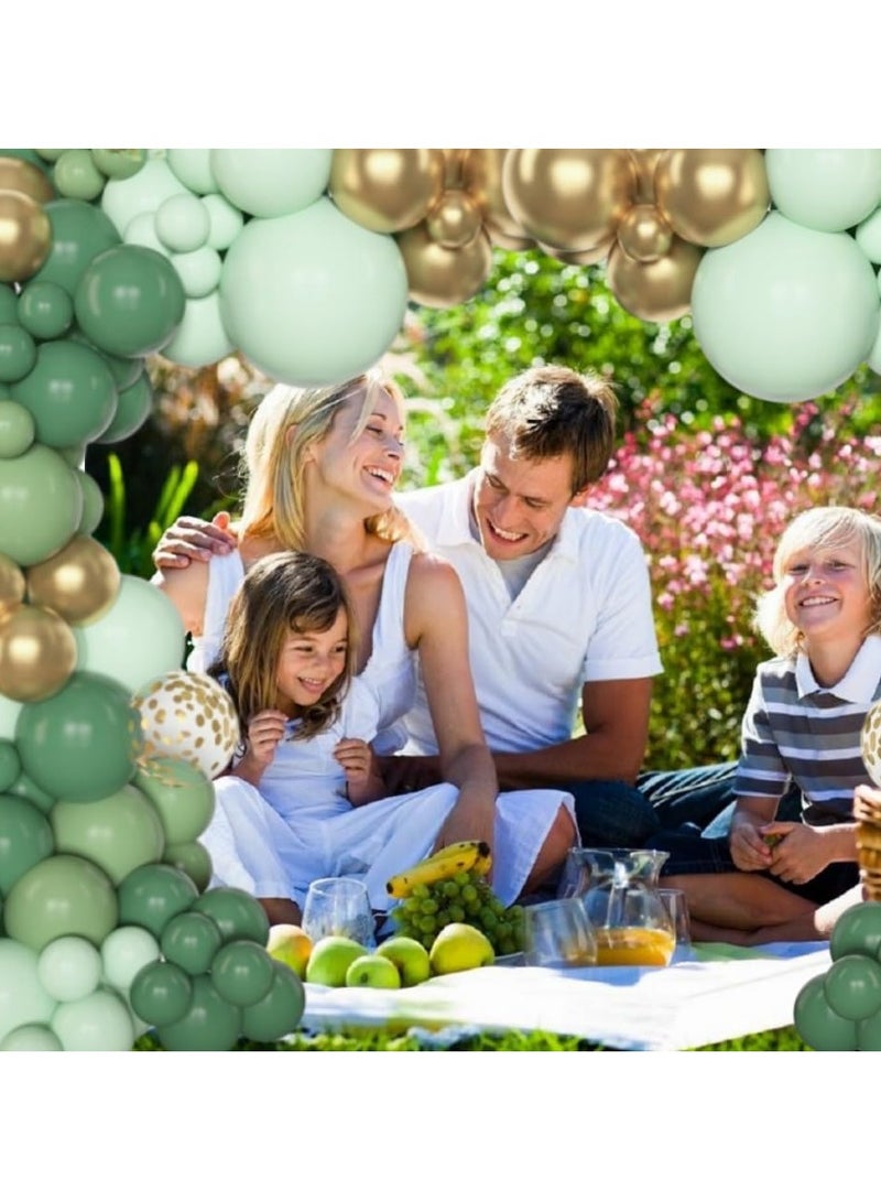 153 قطعة بالون الأخضر مع مجموعة قوس إكليل من الزهور ، مقاسات مختلفة 18 12 10 5 بوصة بالون الذهب الأخضر مع اللاتكس معدنية متعددة الألوان ورقة قصاصات ، وتستخدم لأول مرة في حفل عشاء سفاري الطفل دش التعميد الديكور - Image 3