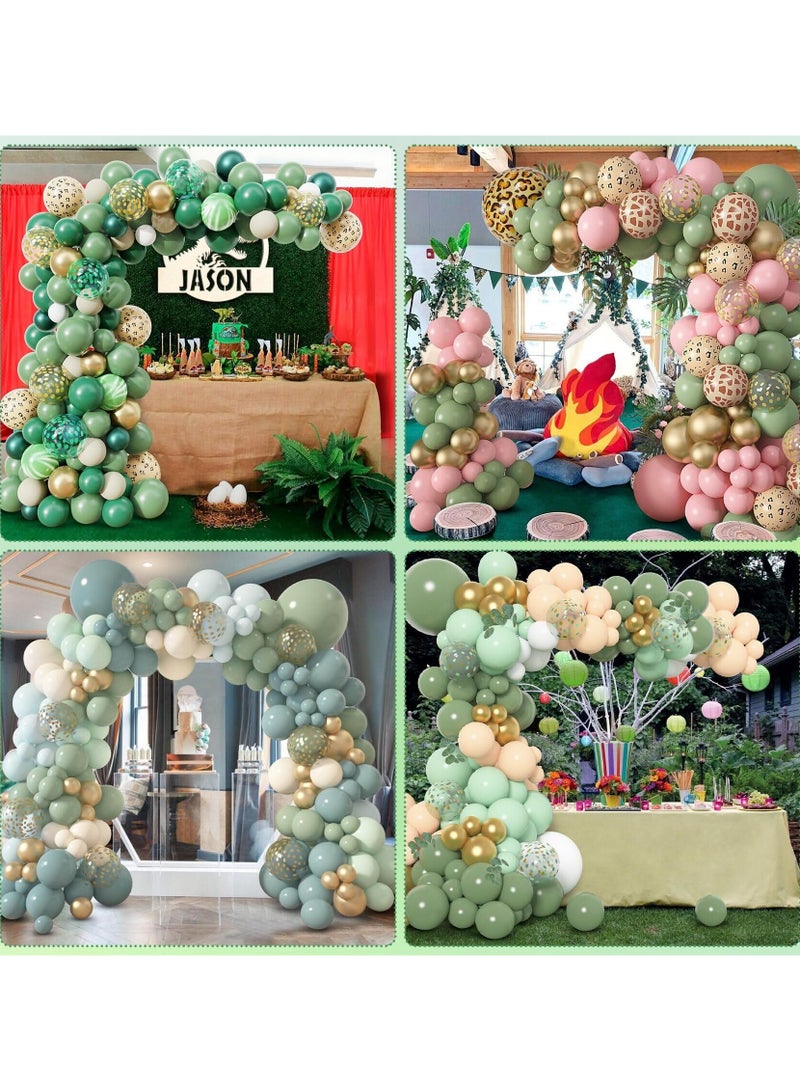 153 قطعة بالون الأخضر مع مجموعة قوس إكليل من الزهور ، مقاسات مختلفة 18 12 10 5 بوصة بالون الذهب الأخضر مع اللاتكس معدنية متعددة الألوان ورقة قصاصات ، وتستخدم لأول مرة في حفل عشاء سفاري الطفل دش التعميد الديكور - Image 4