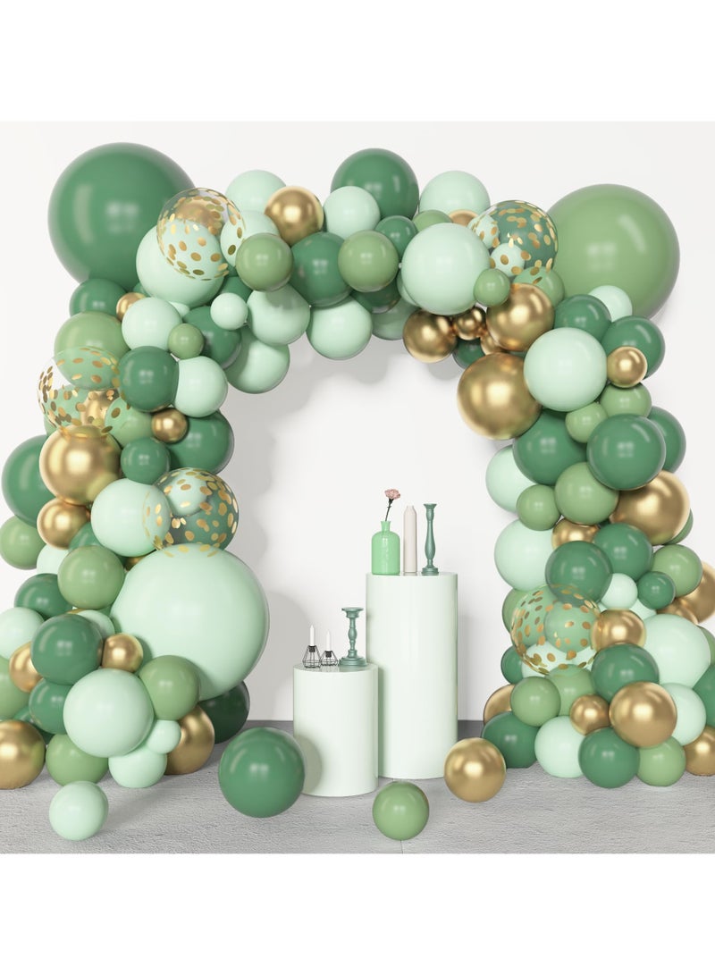 153 قطعة بالون الأخضر مع مجموعة قوس إكليل من الزهور ، مقاسات مختلفة 18 12 10 5 بوصة بالون الذهب الأخضر مع اللاتكس معدنية متعددة الألوان ورقة قصاصات ، وتستخدم لأول مرة في حفل عشاء سفاري الطفل دش التعميد الديكور - Image 5