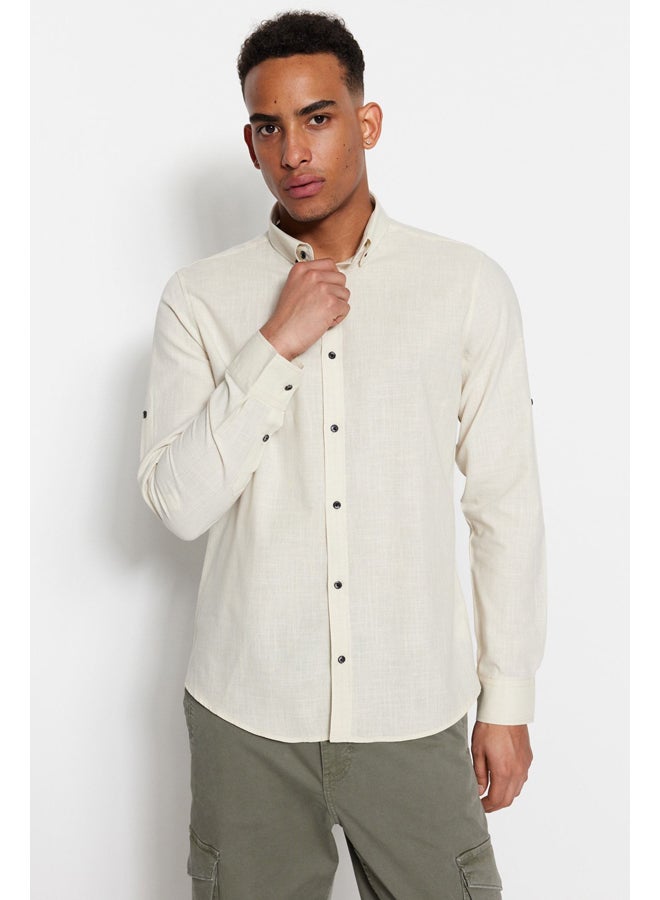 trendyol Stone Button Collar Epaulette Slim Fit Shirt TMNSS20GO0189 - Image 1