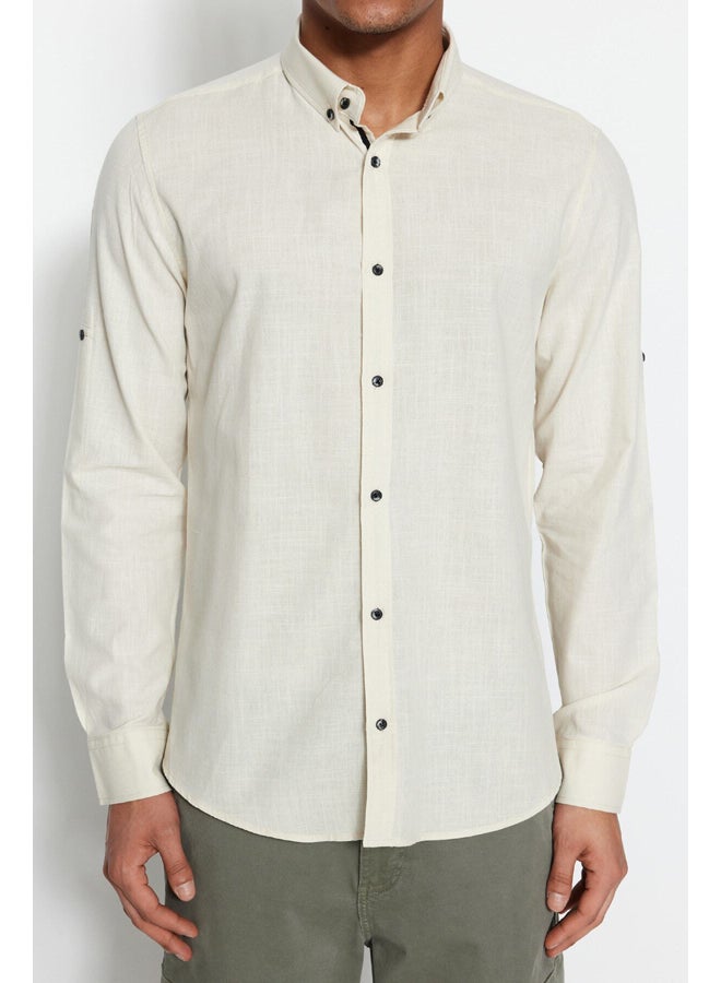 trendyol Stone Button Collar Epaulette Slim Fit Shirt TMNSS20GO0189 - Image 4