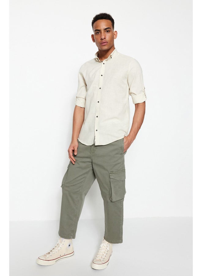 trendyol Stone Button Collar Epaulette Slim Fit Shirt TMNSS20GO0189 - Image 2