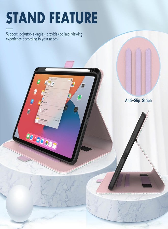 Dteck for iPad Pro 11 inch M4 Smart Folio Case 2024 with Pencil Holder/Hand Strap, Auto Sleep Wake, Adjustable Stand, Magnetic Closure, Slim PU Leather Protective Cute Cover with Stylus, Pink Florals - Image 3