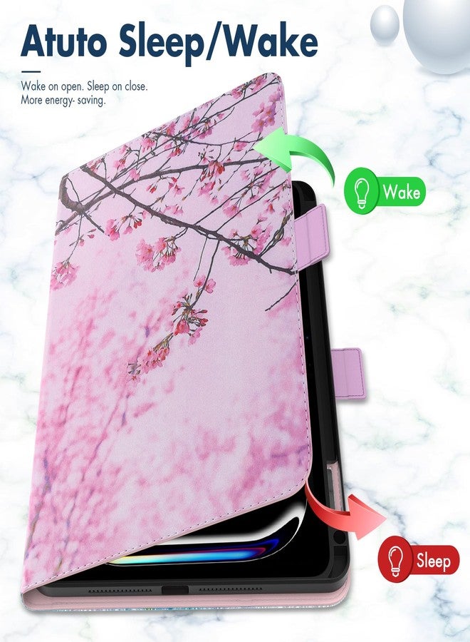 Dteck for iPad Pro 11 inch M4 Smart Folio Case 2024 with Pencil Holder/Hand Strap, Auto Sleep Wake, Adjustable Stand, Magnetic Closure, Slim PU Leather Protective Cute Cover with Stylus, Pink Florals - Image 2