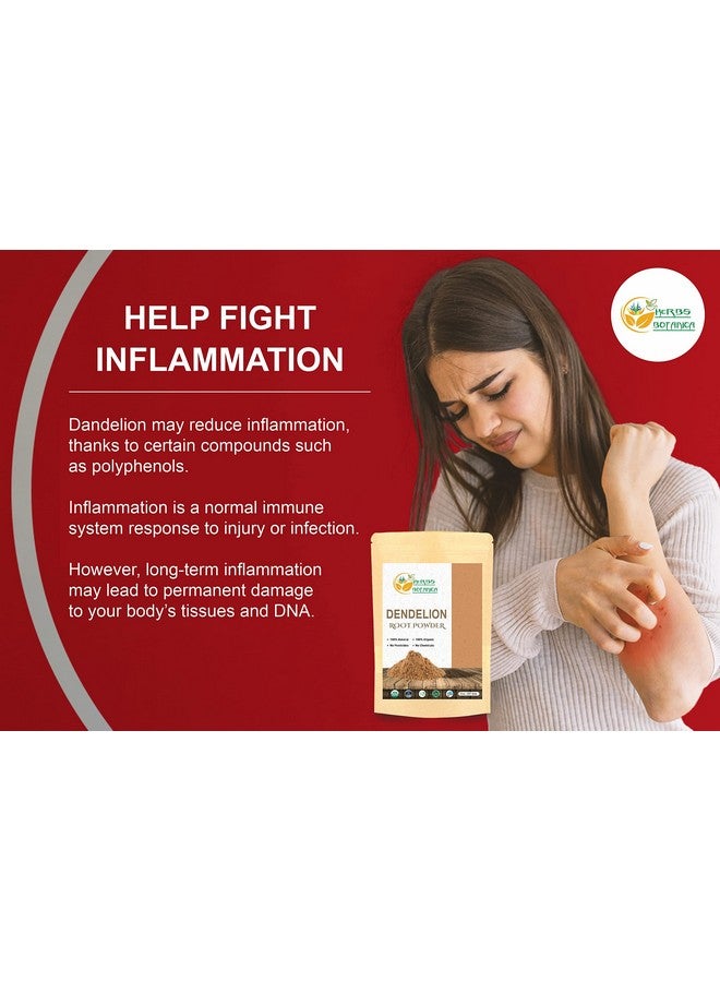 HERBS BOTANICA مسحوق جذر الهندباء العضوي لتنظيف الجسم ودعم صحة الجهاز الهضمي غني بالعناصر الغذائية ومضادات الأكسدة 100% طبيعي وصديق للنباتيين 1/2 رطل / 227 جرام - Image 3