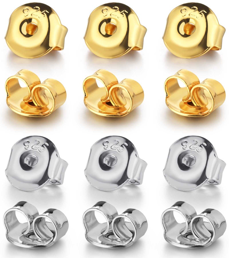 Moconar Earring Backs for Studs Moconar 12 PCS 925 Sterling Silver Earring Backs Replacements Hypoallergenic Backings for Women Men 3 Pair Gold 3 Pair White Gold