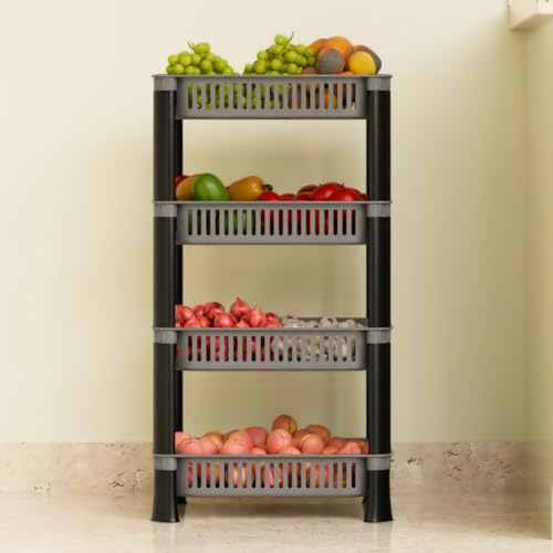 FOROLY Multipurpose Storage Plastic Basket/Rack for Office, Home and Kitchen (4 Layer, Silver) - Image 1
