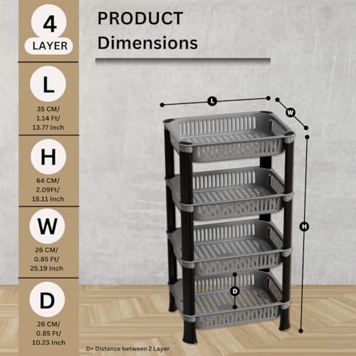 FOROLY Multipurpose Storage Plastic Basket/Rack for Office, Home and Kitchen (4 Layer, Silver) - Image 2