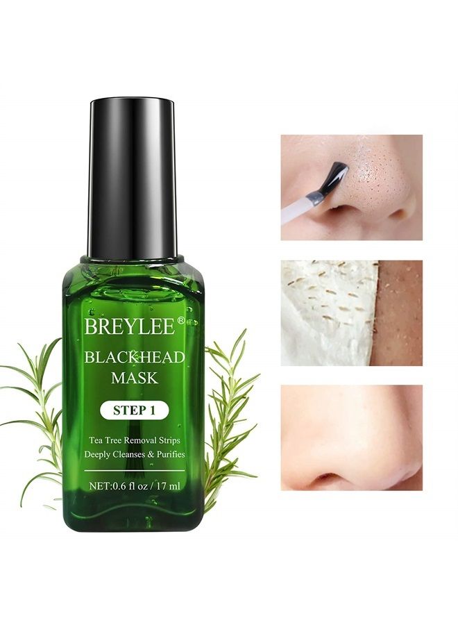 Breylee قناع إزالة الرؤوس السوداء، قناع شرائح الرؤوس السوداء بزيت شجرة الشاي (17 مل، 0.6 أونصة سائلة) (مع 100 قطعة من ورق الشرائط)  - Image 2